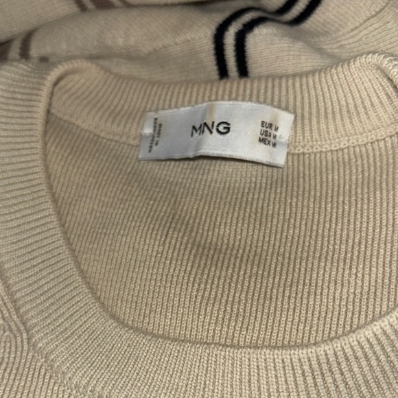 Mango Men's Cream and Brown Striped Crewneck Sweater - Picture 6 of 6